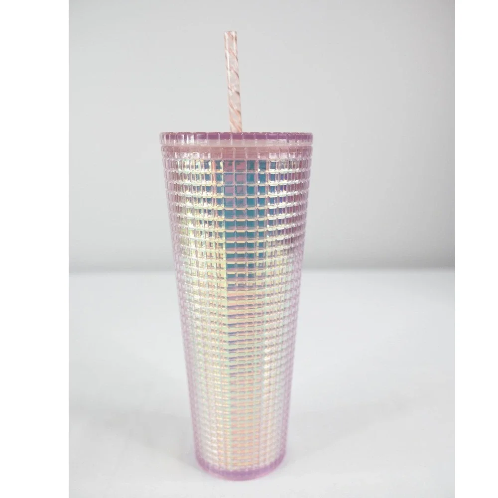 Starbucks Tumbler Venti 24oz 2020‎ Holiday Iridescent Pink Grid Disco cup